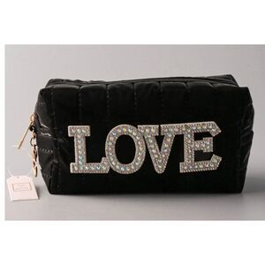 LOVE Quilted Studded Sequin Makeup Bag – Travel Cosmetic Pouch
